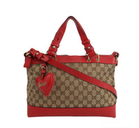 Gucci GG Canvas Tote with Red Leather Trim & Heart Charm