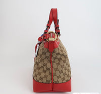 Gucci GG Canvas Tote with Red Leather Trim & Heart Charm