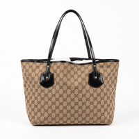 Gucci GG Canvas Tote, Brown with Black Patent Leather Trim, front