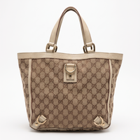 Gucci GG Canvas Tote, White Leather Trim and D-Rings, front