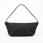 Gucci Boat Bag, Black GG Canvas, front