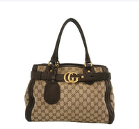 Gucci GG Canvas Tote with Running-G Buckle, Beige / Ebony, photo 1