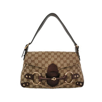 Gucci GG Canvas Horsebit Shoulder Bag, Brown/Purple, front