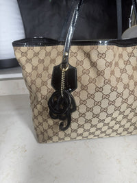Gucci GG Canvas Tote, Brown with Black Patent Leather Trim, photo 3