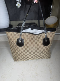 Gucci GG Canvas Tote, Brown with Black Patent Leather Trim, photo 5
